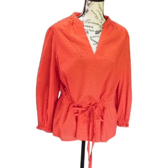 a new day Tops - A New Day Women's Size XXL Coral Red Puff Sleeve Boho V-Neck Tie Waist Top
